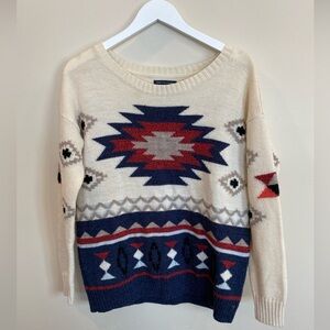 American Eagle Aztec Western Wool Blend Sweater Scoop Neck Medium